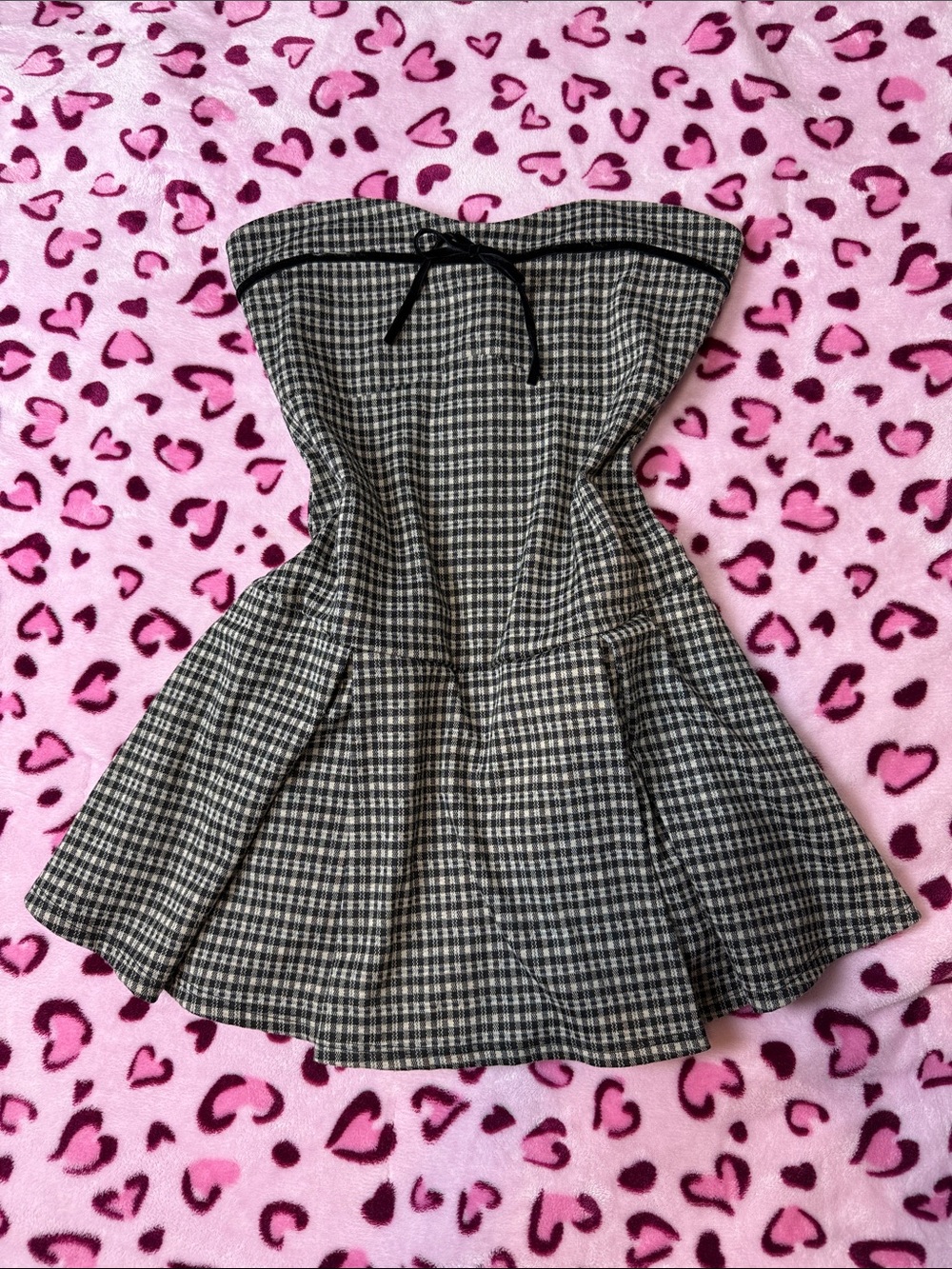 Windsor Strapless Black & White Plaid Dress with shorts under